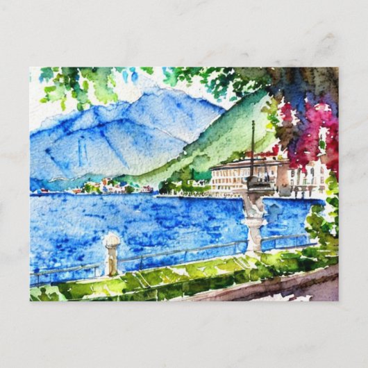 Carte Postale Tableau aquarelle du lac de Côme (Devant)