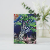 Carte Postale Tableau Arbre avec ville bleue et soleil orange (Debout devant)