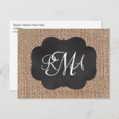 Carte Postale Tableau de bord Burlap Look Triple Script monogram (Devant / Derrière)
