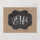 Carte Postale Tableau de bord Burlap Look Triple Script monogram (Devant)