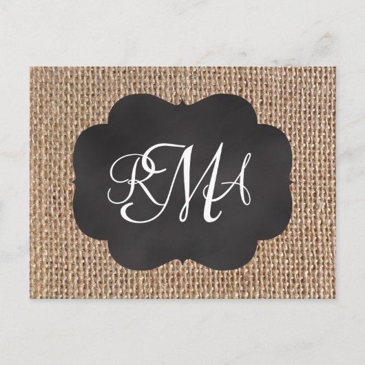 Carte Postale Tableau de bord Burlap Look Triple Script monogram (Devant)