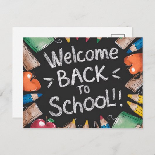 Carte Postale Tableau de bord et fournitures scolaires Retour à  (Devant / Derrière)