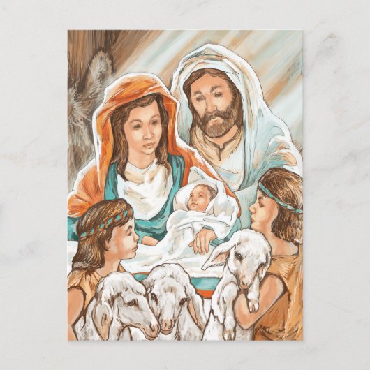 Carte Postale Tableau de la Nativité avec petits Bergers (Devant)