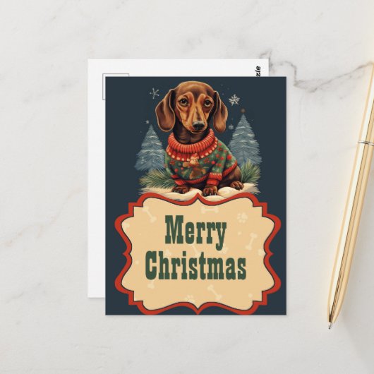 Carte Postale Tableau de Noël Dachshund (Devant/Arrière en situation)