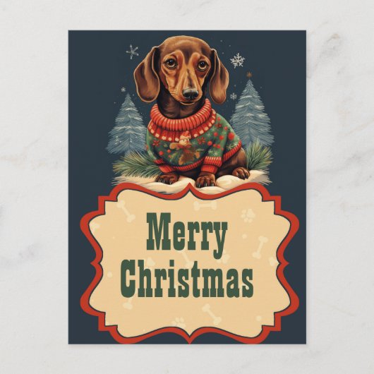 Carte Postale Tableau de Noël Dachshund (Devant)