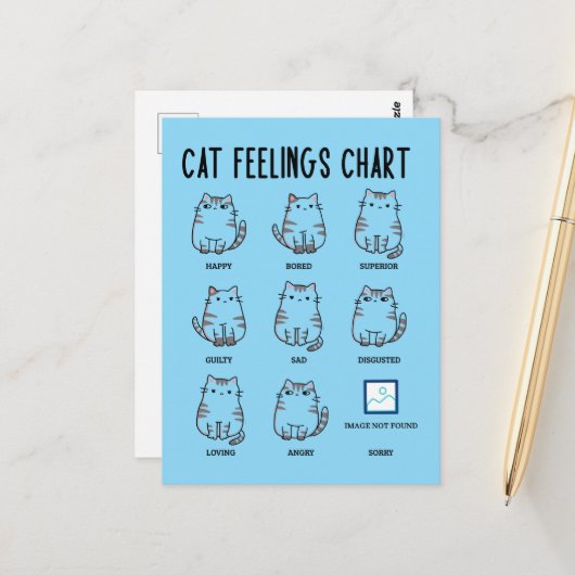Carte Postale Tableau des sentiments du chat (Devant/Arrière en situation)