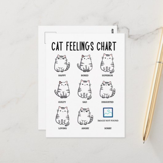 Carte Postale Tableau des sentiments du chat (Devant/Arrière en situation)