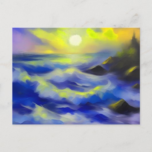 Carte Postale Tableau des vagues bleu foncé sous le soleil (Devant)