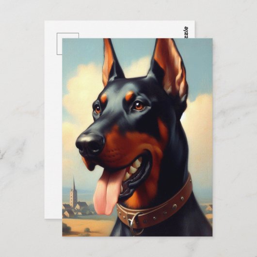 Carte Postale Tableau Doberman vintage (Devant / Derrière)