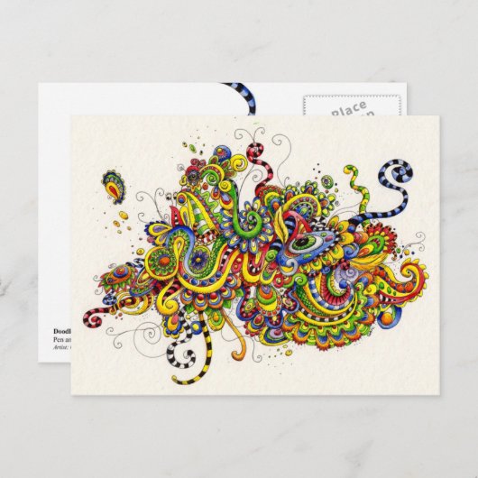Carte Postale Tableau Doodle Vibrant (Devant / Derrière)