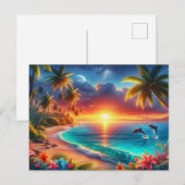 Carte Postale Tableau du paradis du coucher de soleil tropical (Devant / Derrière)