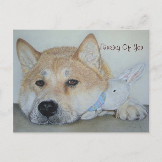 Carte Postale tableau d'un chien réfléchi pensant à vous (Devant)
