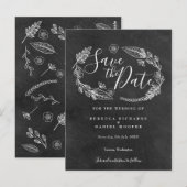 Carte Postale Tableau noir et blanc Floral Enregistrer la date (Devant / Derrière)