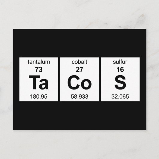 Carte Postale Tableau périodique de tacos (Devant)