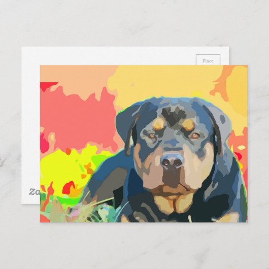 Carte Postale Tableau Portrait Rottweiler (Devant / Derrière)