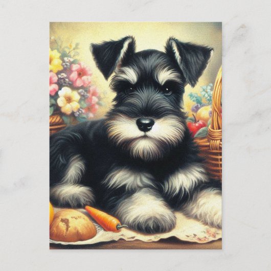 Carte Postale Tableau Schnauzer vintage (Devant)