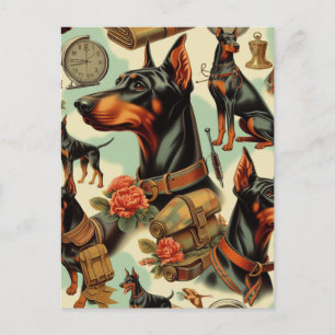 Carte Postale Tableau vintage Doberman sans joint