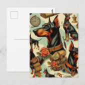Carte Postale Tableau vintage Doberman sans joint (Devant / Derrière)