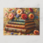 Carte Postale Tableau Vintage Floral Bookstack (Devant)