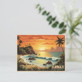 Carte Postale Tableau vintage Hawaii Beach Paradis tropical (Debout devant)