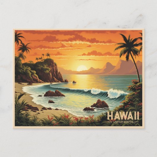 Carte Postale Tableau vintage Hawaii Beach Paradis tropical (Devant)