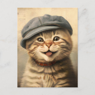 Carte Postale Tableau vintage Tabby Chat