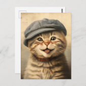 Carte Postale Tableau vintage Tabby Chat (Devant / Derrière)