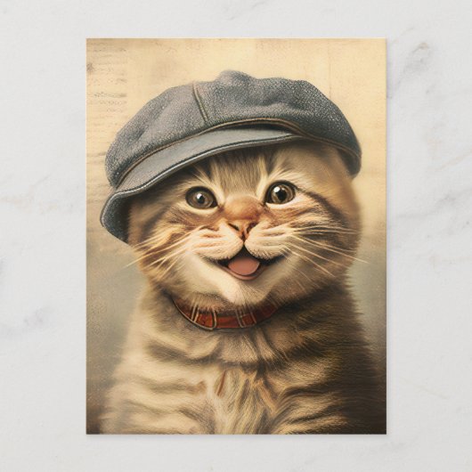 Carte Postale Tableau vintage Tabby Chat (Devant)