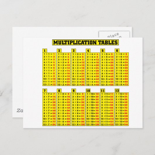 Carte Postale Tableaux de multiplication - maths (Devant / Derrière)