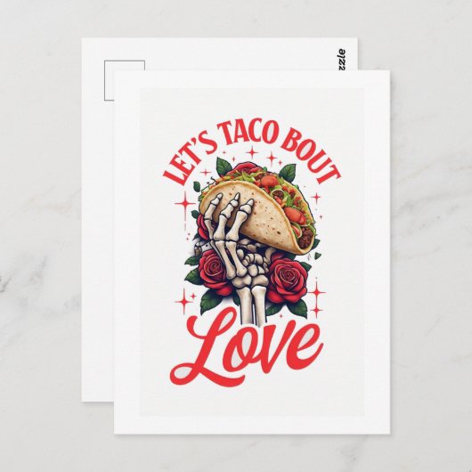 Carte Postale Taco à propos d'amour Skeleton Main et Rose (Devant / Derrière)