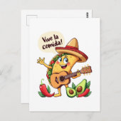 Carte Postale Taco Fiesta avec guitare et flair hispanique (Devant / Derrière)
