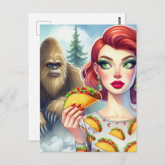 Carte Postale Tacos dans la forêt avec Sasquatch (Devant / Derrière)