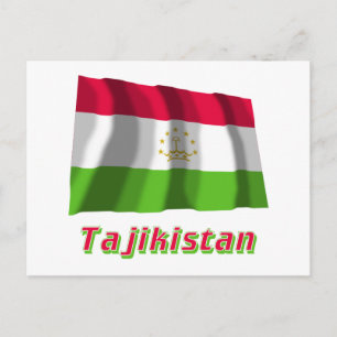 Carte Postale Tadjikistan brandissant un drapeau avec un nom