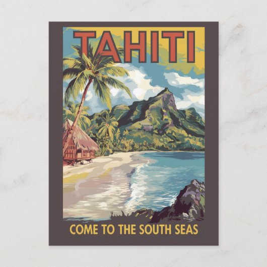 Carte Postale Tahiti French Polynesia Painterly Travel Art Retro (Devant)