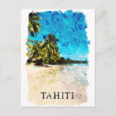 Carte Postale Tahiti French Polynésie Beach Aquarelle (Devant)