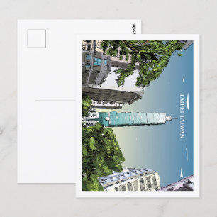 Carte Postale Taïpei Taïwan célèbre lieu de voyage Illustration