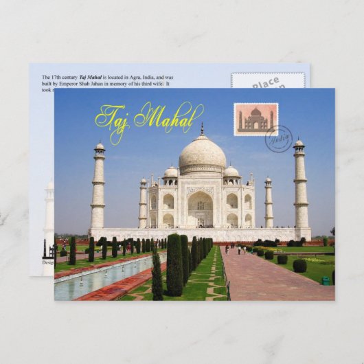 Carte Postale Taj Mahal, Agra, Inde (Devant / Derrière)