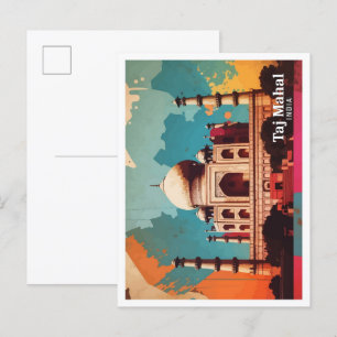 Carte Postale Taj Mahal Agra Inde Pop Art Illustration de voyage