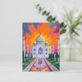 Carte Postale Taj Mahal Aquarelle Coucher de soleil en Inde Voya (Debout devant)
