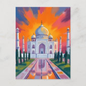 Carte Postale Taj Mahal Aquarelle Coucher de soleil en Inde Voya (Devant)