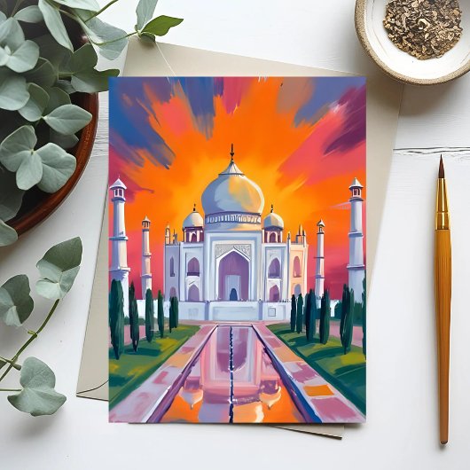 Carte Postale Taj Mahal Aquarelle Coucher de soleil en Inde Voya