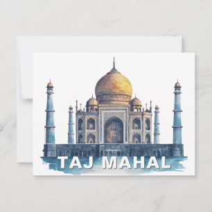 Carte Postale Taj Mahal Inde Aquarelle Monument Iconique
