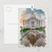 Carte Postale Taj Mahal India Aquarelle Art (Devant / Derrière)