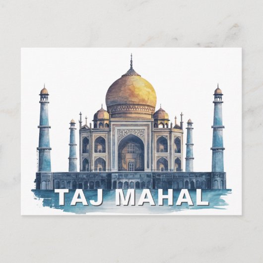 Carte Postale Taj Mahal India Watercolor Iconic Monument (Devant)