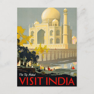 Carte Postale Taj Mahal Visite Inde Vintage voyage Poster Restor