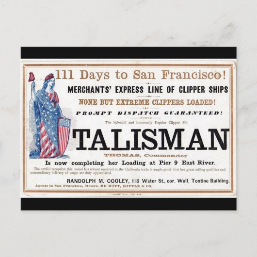 Carte Postale Talisman Clipper voilier 1855 (Devant)