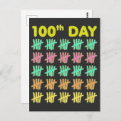 Carte Postale Tally Mark 100th Day of School T-shirt Neon Cadeau (Devant / Derrière)