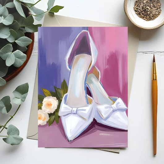 Carte Postale Talons de mariée | Rose à l'aquarelle avec noeud b