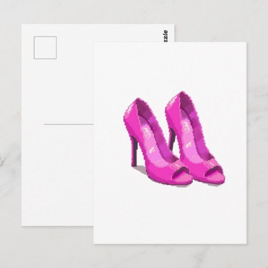 Carte Postale Talons Roses Style Pixel Art 64 Bits (Devant / Derrière)