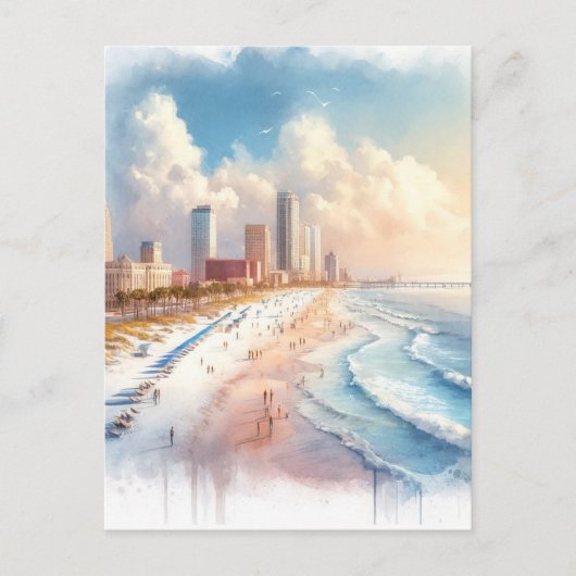Carte Postale Tampa Beach, Floride Aquarelle Peinture Voyage (Devant)